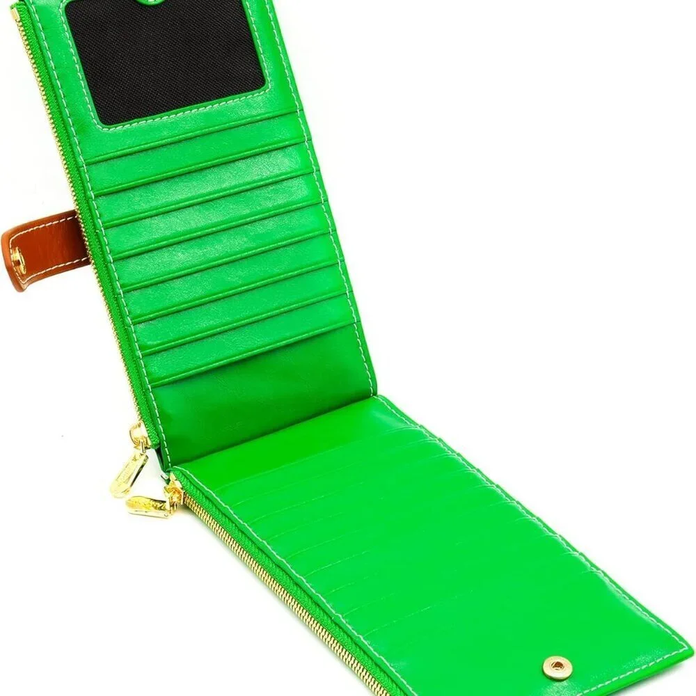 Women's Genuine Leather RFID Wallet with Zipper Cell Phone Pocket Capacity